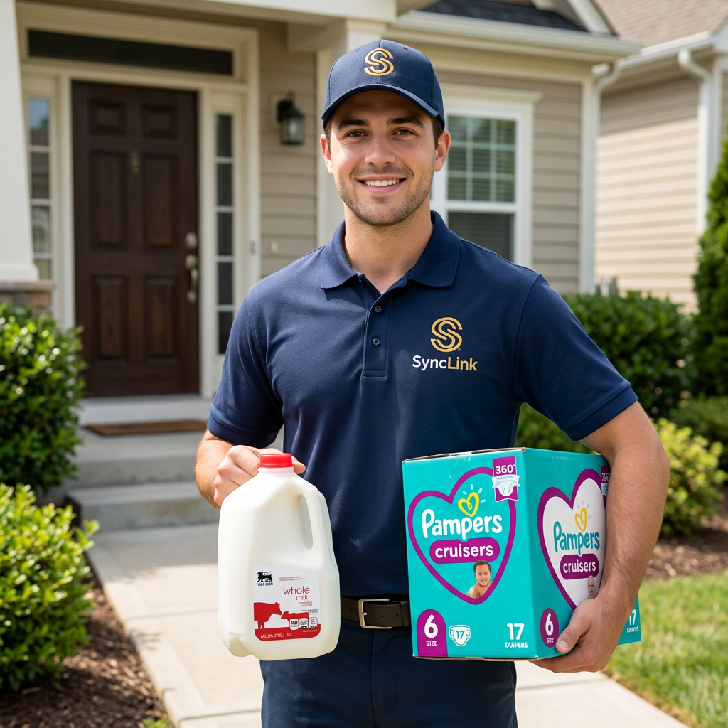SyncLink courier delivering milk, diapers & home essentials